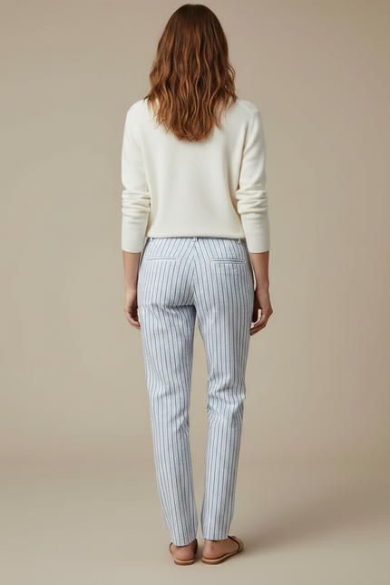 Pantalon Chino Rayé Bleu Clair Droit Décontracté - Coton - vue 2