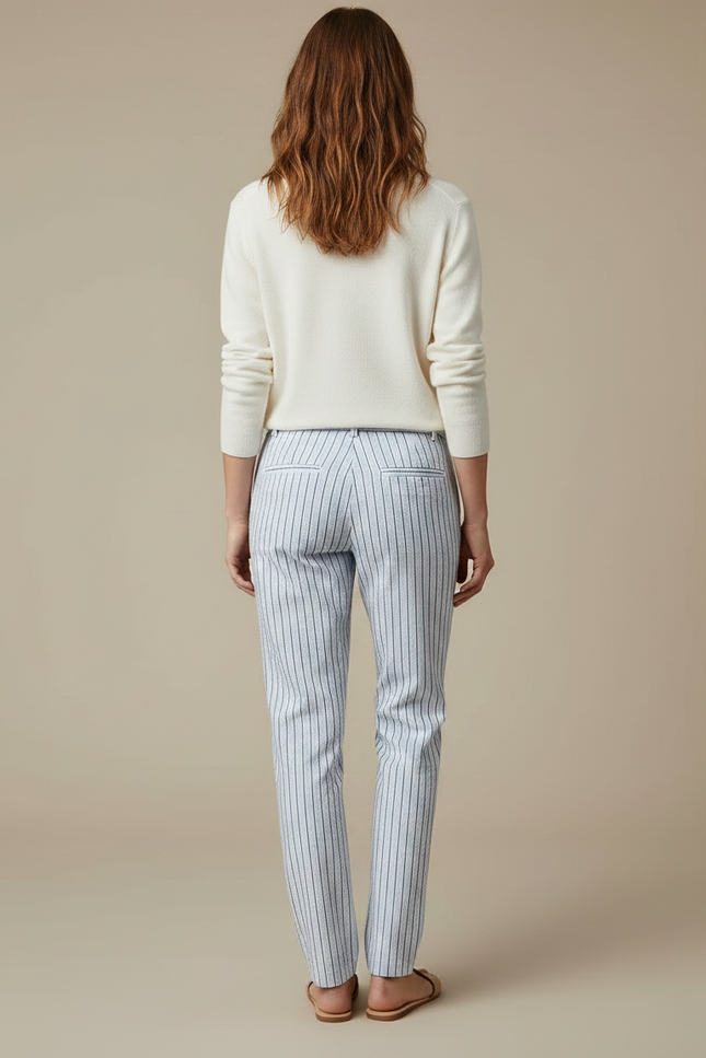 Pantalon Chino Rayé Bleu Clair Droit Décontracté - Coton - vue 2