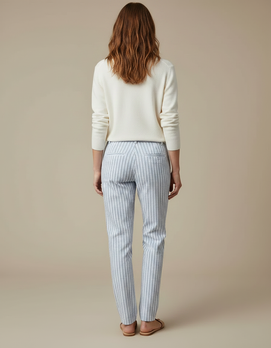Pantalon Chino Rayé Bleu Clair Droit Décontracté - Coton - vue 2