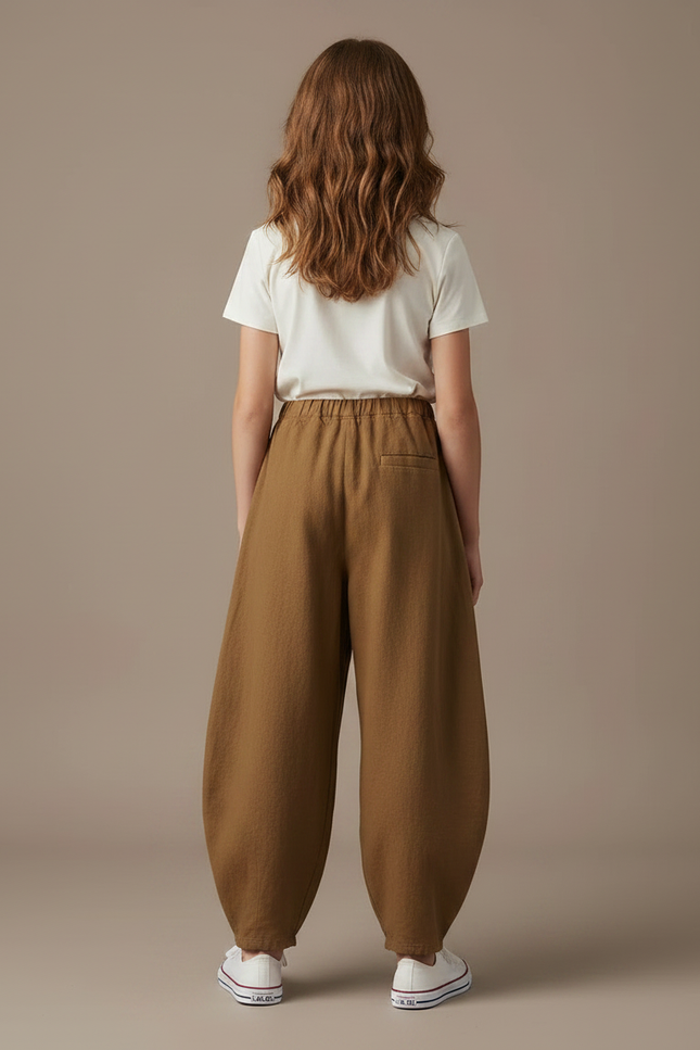 Pantalon Chino Marron Ample Coton Lin Enfant - vue 2