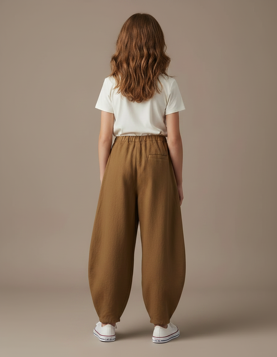 Pantalon Chino Marron Ample Coton Lin Enfant - vue 2