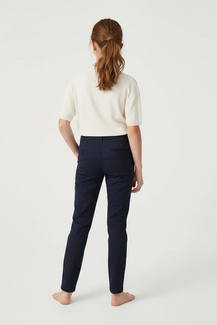 Pantalon Chino Marine Coton Slim Fille Élégant - vue 2