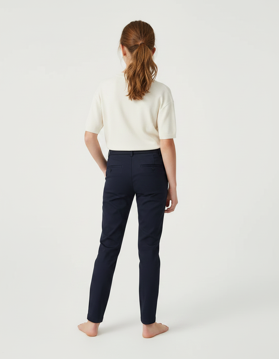 Pantalon Chino Marine Coton Slim Fille Élégant - vue 2