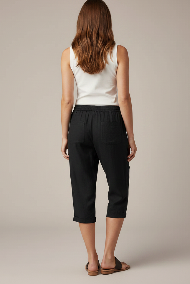 Pantalon Chino Noir Coton Lin Décontracté Femme - vue 2