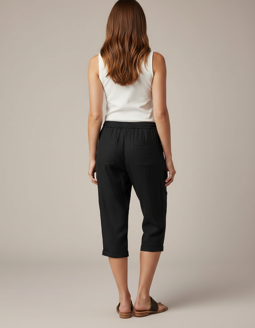Pantalon Chino Noir Coton Lin Décontracté Femme - vue 2
