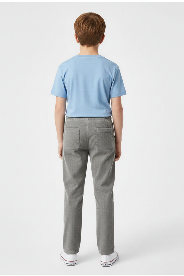Pantalon Chino Garçon Gris Droit Velours Côtelé - Cordé - vue 2