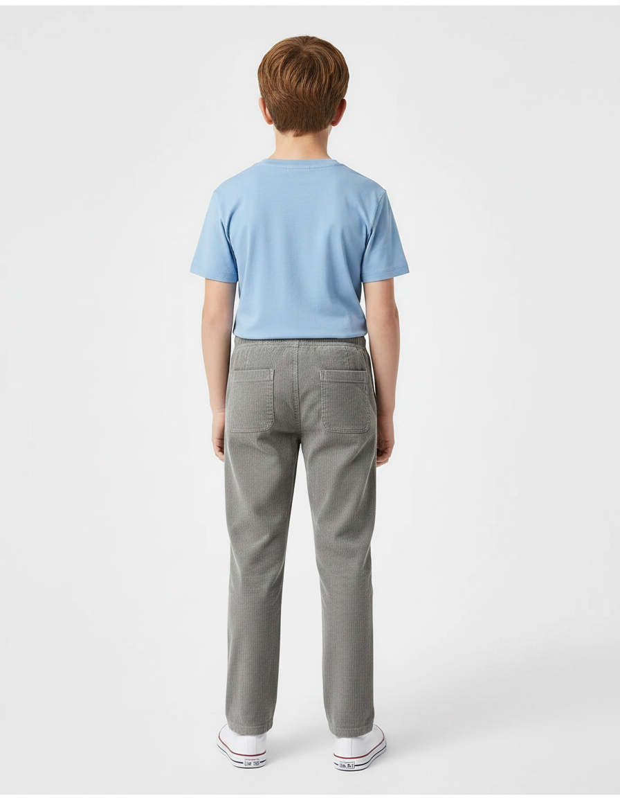 Pantalon Chino Garçon Gris Droit Velours Côtelé - Cordé - vue 2