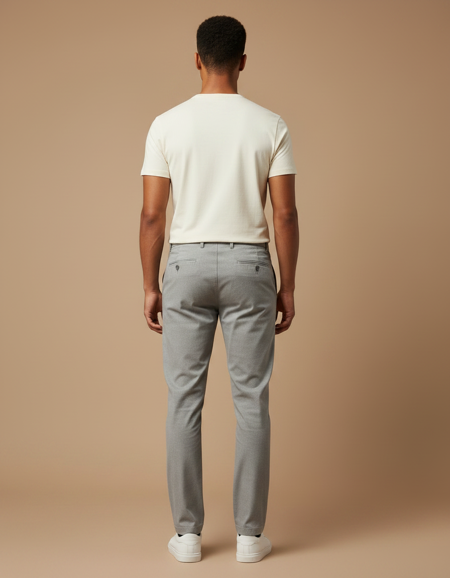 Pantalon Chino Gris Clair Coton Coupe Ajustée Homme - vue 2