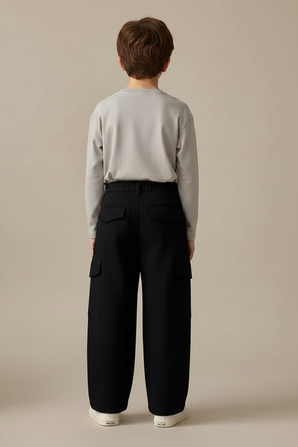 Pantalon Chino Noir Ample Cargo Enfant Décontracté - Gabardine - vue 2
