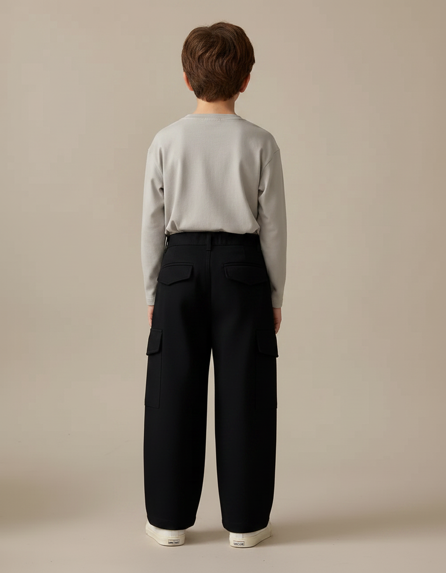 Pantalon Chino Noir Ample Cargo Enfant Décontracté - Gabardine - vue 2