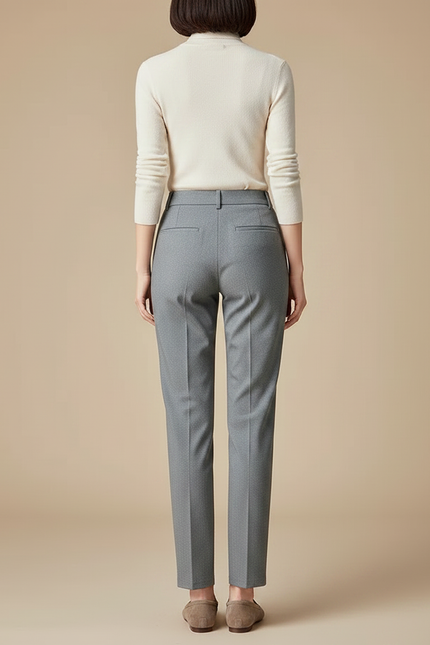 Pantalon Chino Gris Droit Taille Haute Élégant Femme - Gabardine - vue 2