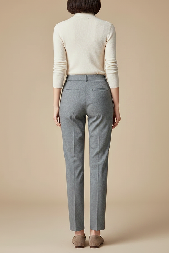 Pantalon Chino Gris Droit Taille Haute Élégant Femme - Gabardine - vue 2