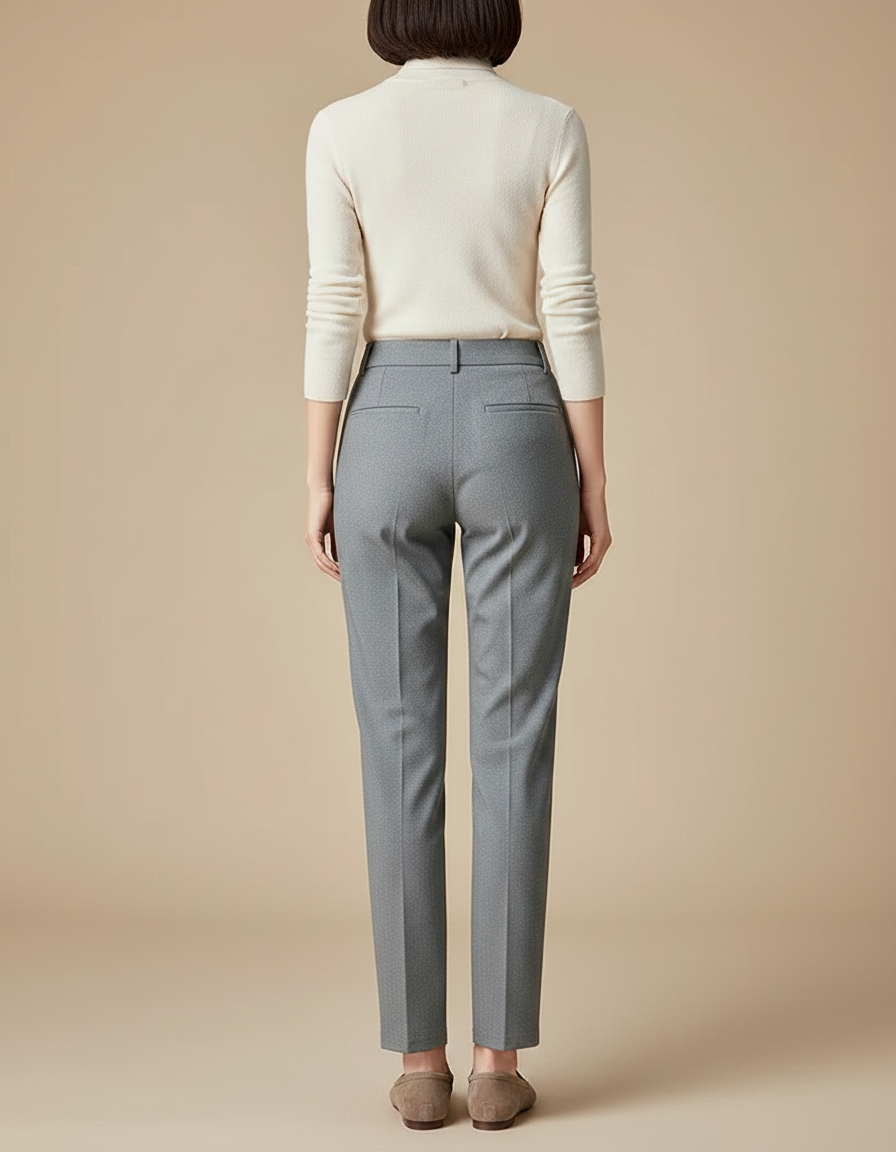 Pantalon Chino Gris Droit Taille Haute Élégant Femme - Gabardine - vue 2