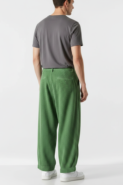 Pantalon Chino Vert Côtelé Ample Décontracté Homme - Cordé - vue 2
