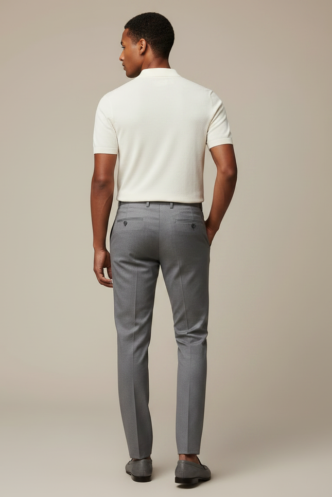 Pantalon Chino Gris Slim Élégant Homme Business - Laine - vue 2