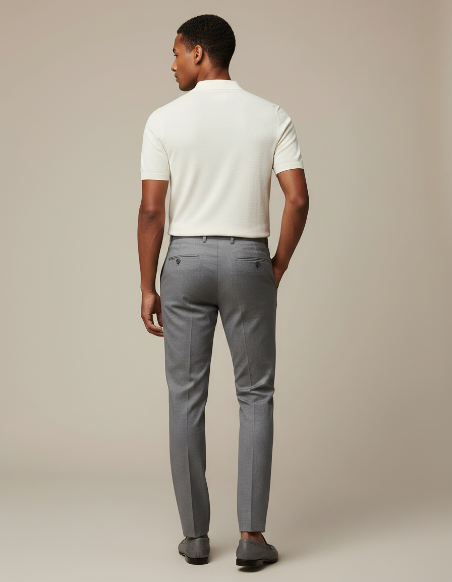 Pantalon Chino Gris Slim Élégant Homme Business - Laine - vue 2