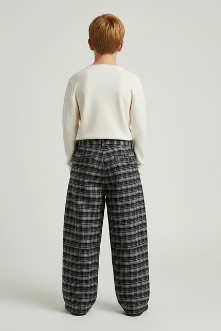 Pantalon Chino Carreaux Ample Chaud Garçon - Gris Tweed - vue 2