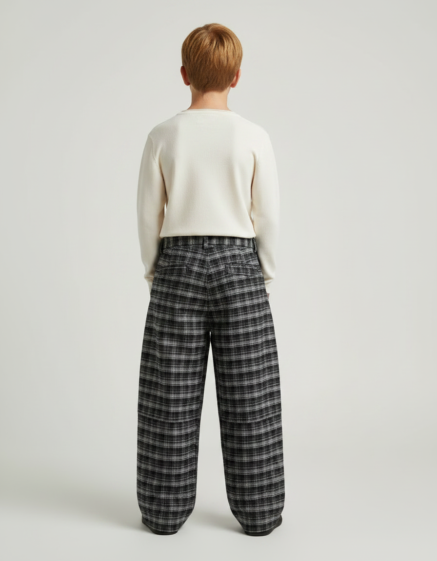 Pantalon Chino Carreaux Ample Chaud Garçon - Gris Tweed - vue 2