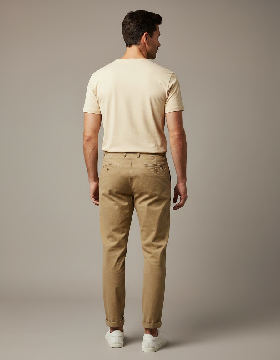 Pantalon Chino Homme Marron Plissé Coton Décontracté - Kaki - vue 2