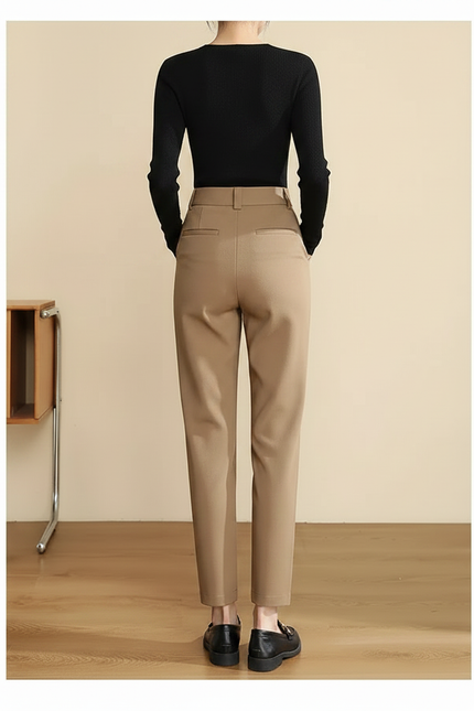 Pantalon Chino Beige Plissé Tapered Taille Haute Femme - Gabardine - vue 2