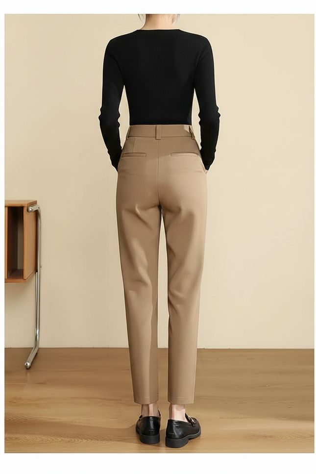 Pantalon Chino Beige Plissé Tapered Taille Haute Femme - Gabardine - vue 2