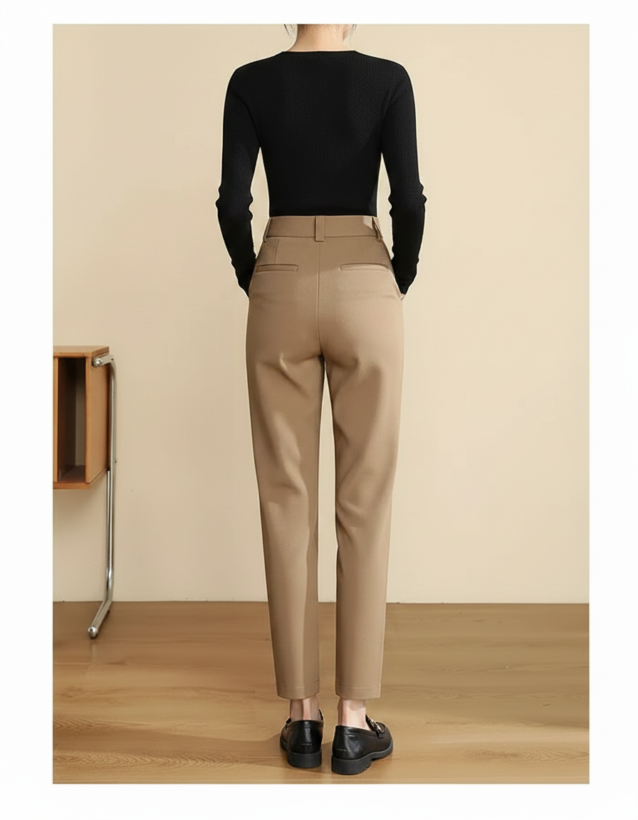 Pantalon Chino Beige Plissé Tapered Taille Haute Femme - Gabardine - vue 2