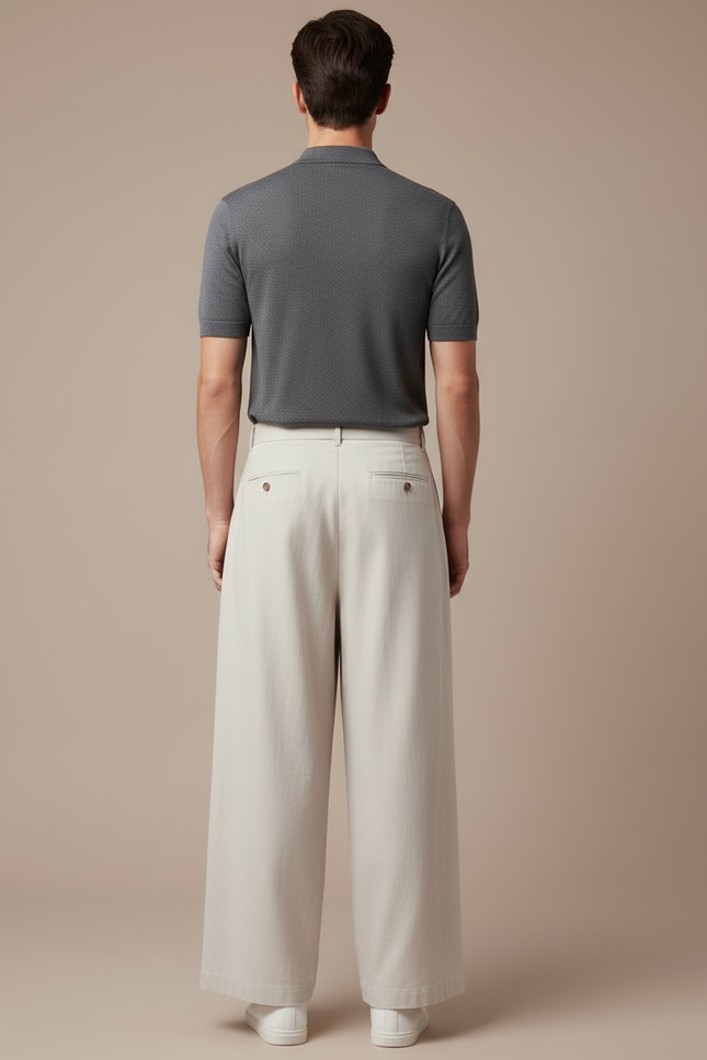Pantalon Chino Beige Ample Plissé Décontracté Homme - Gabardine - vue 2