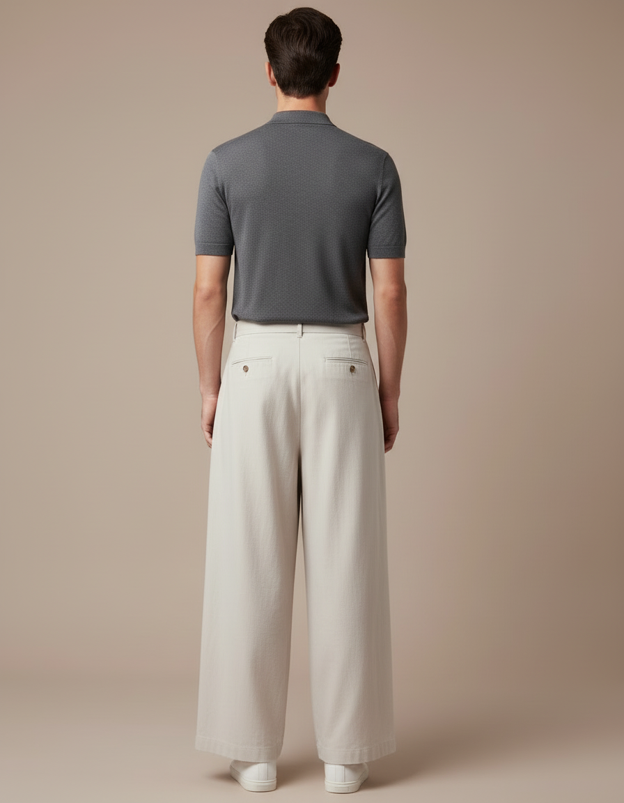 Pantalon Chino Beige Ample Plissé Décontracté Homme - Gabardine - vue 2