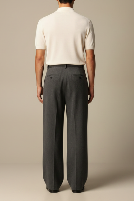 Pantalon Chino Gris Laine Ample Plissé Homme - vue 2