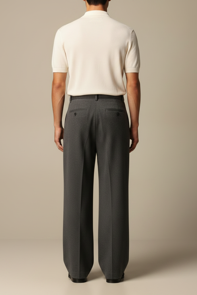 Pantalon Chino Gris Laine Ample Plissé Homme - vue 2
