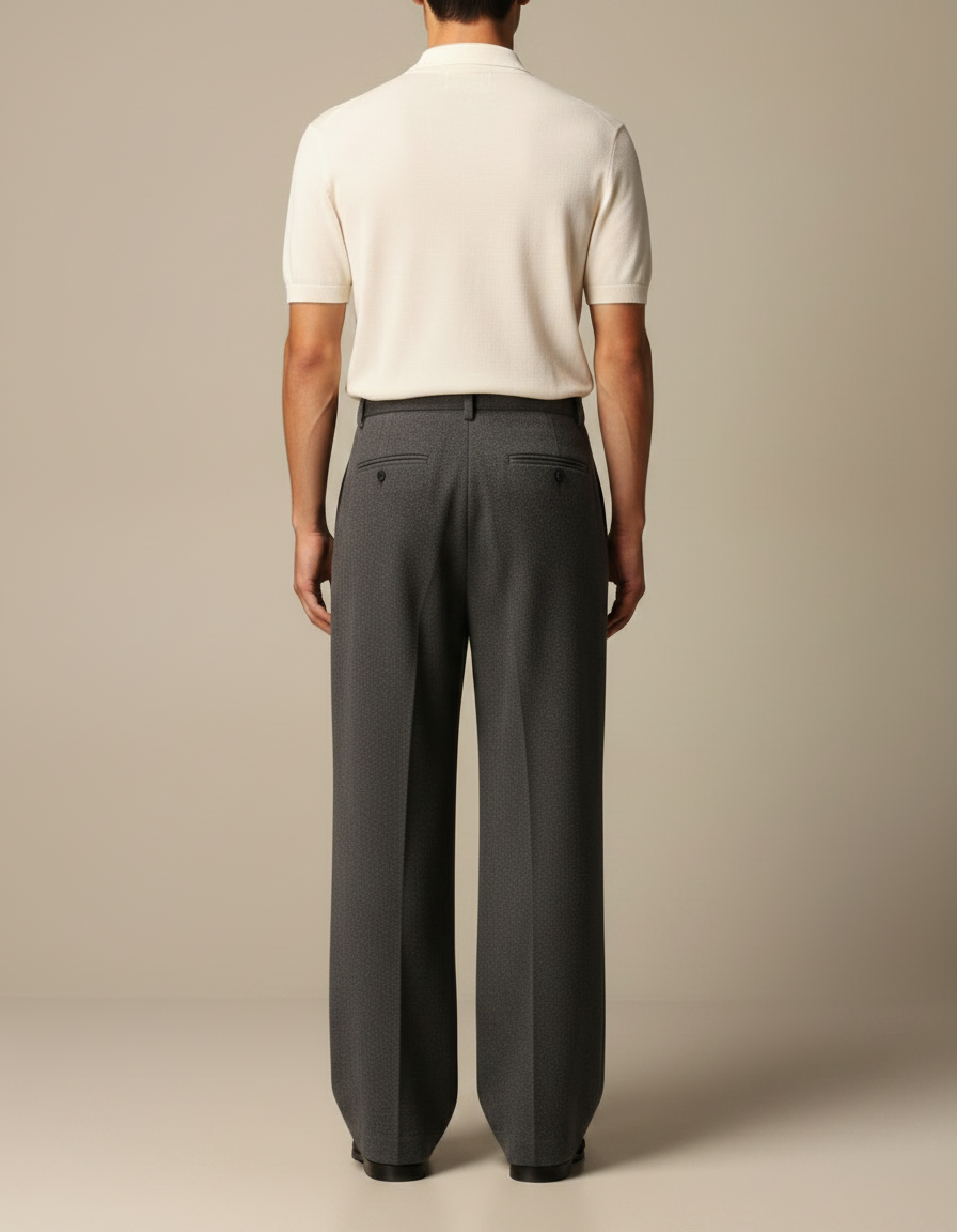 Pantalon Chino Gris Laine Ample Plissé Homme - vue 2
