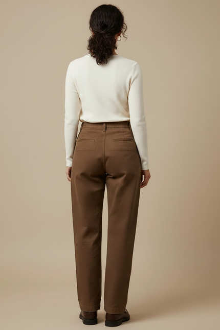 Pantalon Chino Femme Marron Droit - Gabardine - vue 2