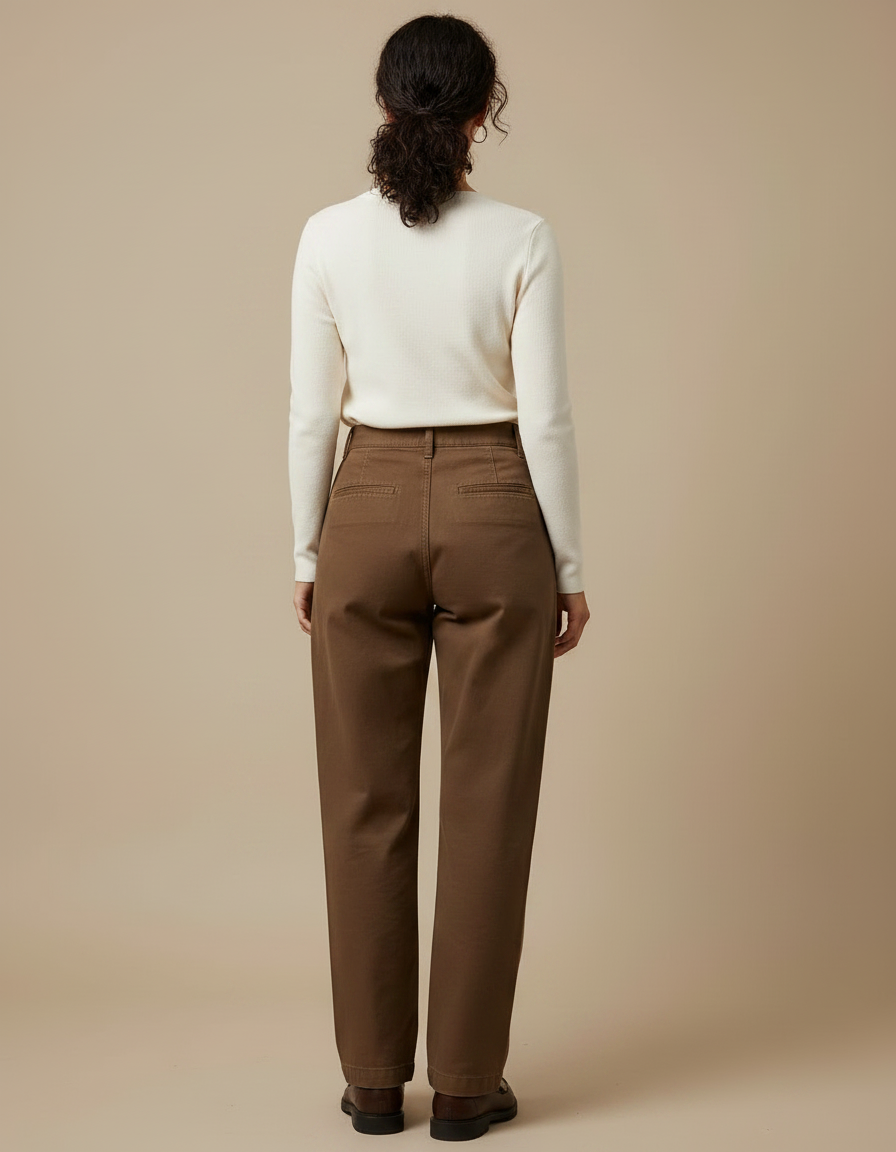 Pantalon Chino Femme Marron Droit - Gabardine - vue 2