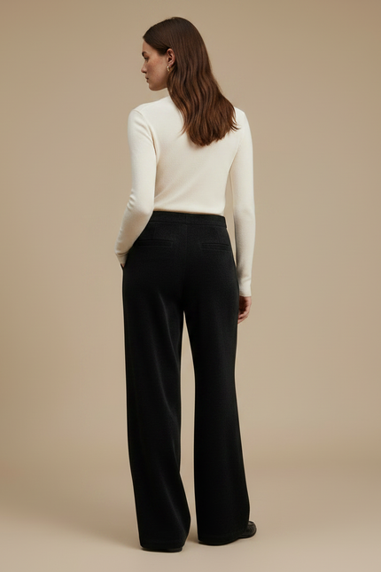 Pantalon Chino Noir Ample Tricoté Élégant - Maille - vue 2