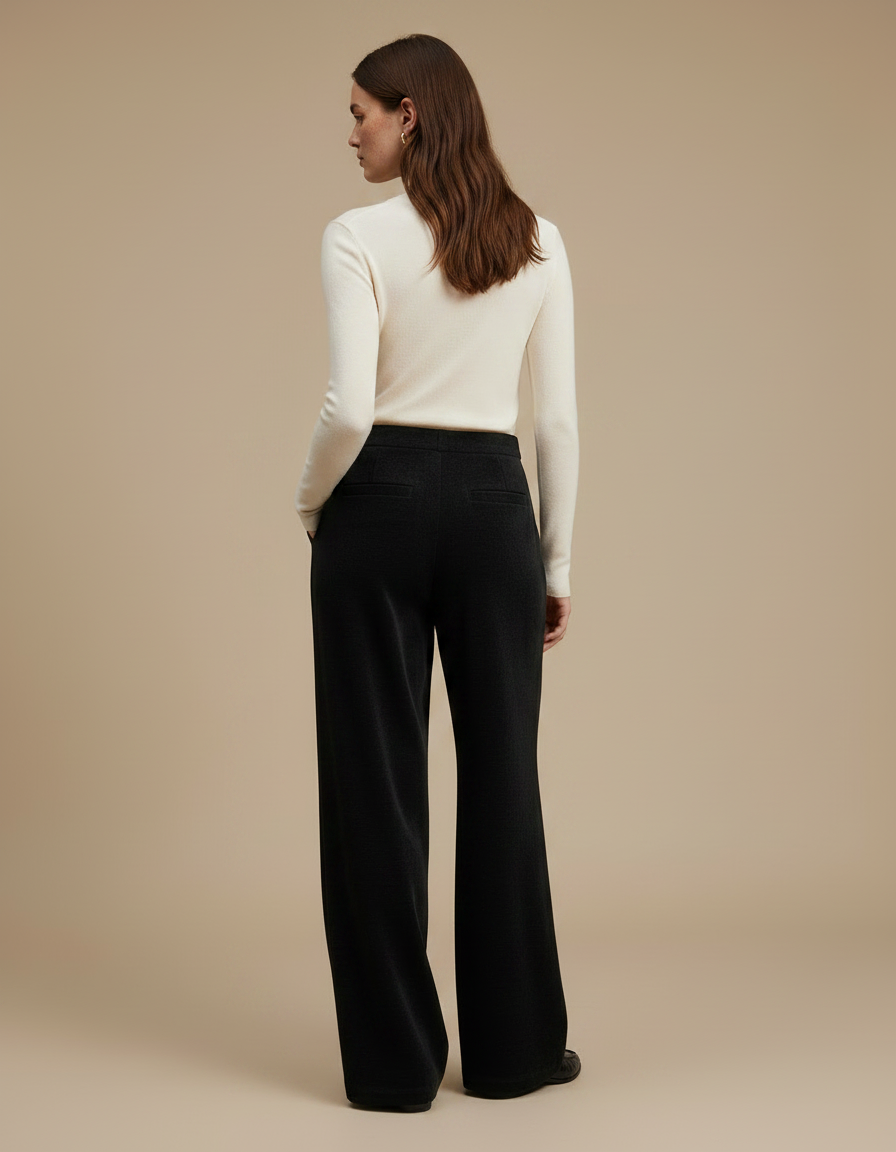 Pantalon Chino Noir Ample Tricoté Élégant - Maille - vue 2
