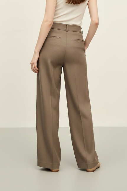 Pantalon Chino Marron Plissé Ample Décontracté - Kaki Gabardine - vue 2