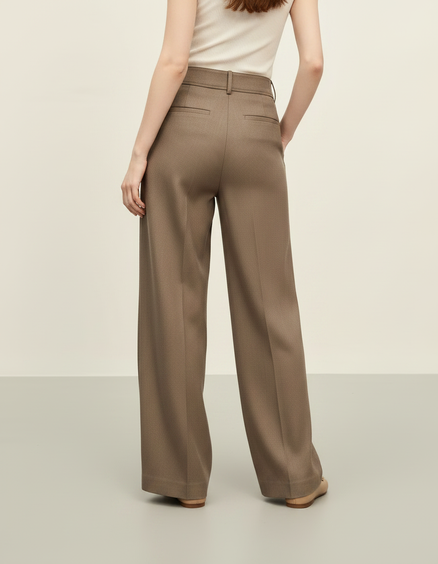Pantalon Chino Marron Plissé Ample Décontracté - Kaki Gabardine - vue 2