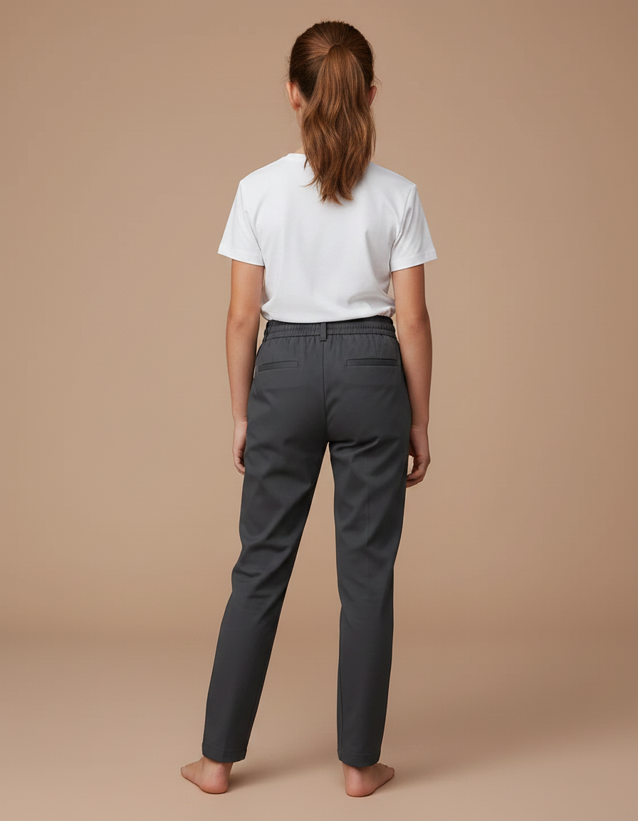Pantalon Chino Gris Anthracite Coupe Droite Enfant - Gabardine - vue 2