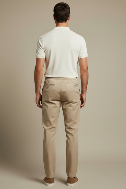 Pantalon Chino Beige Coton Fuselé Élastique Homme - vue 2