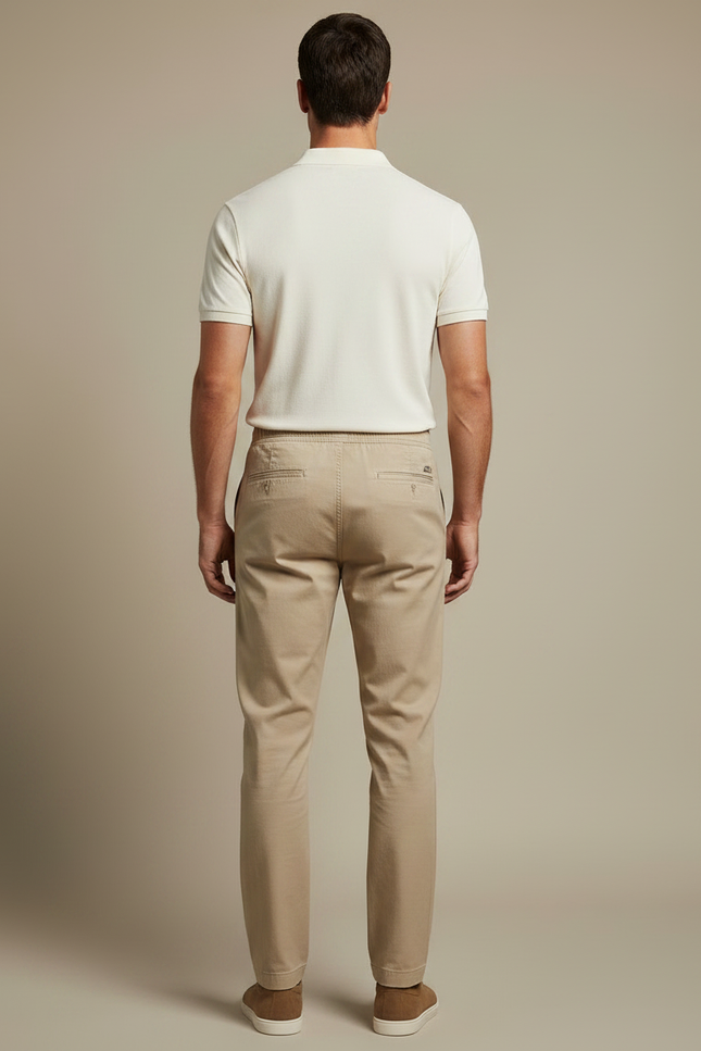 Pantalon Chino Beige Coton Fuselé Élastique Homme - vue 2