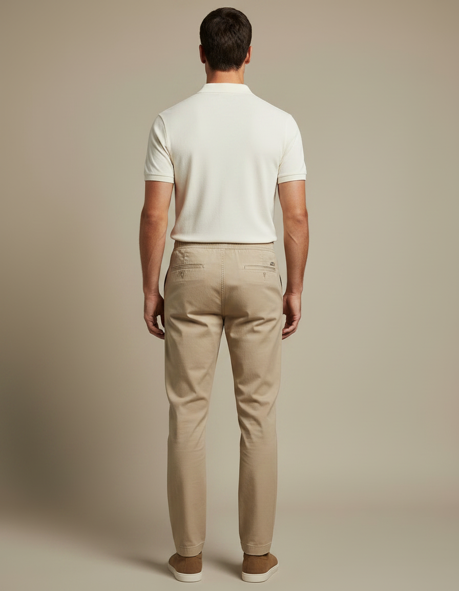 Pantalon Chino Beige Coton Fuselé Élastique Homme - vue 2