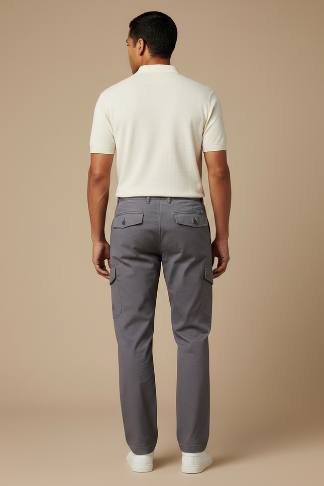 Pantalon Chino Gris Coton Cargo Droit Homme Décontracté - vue 2