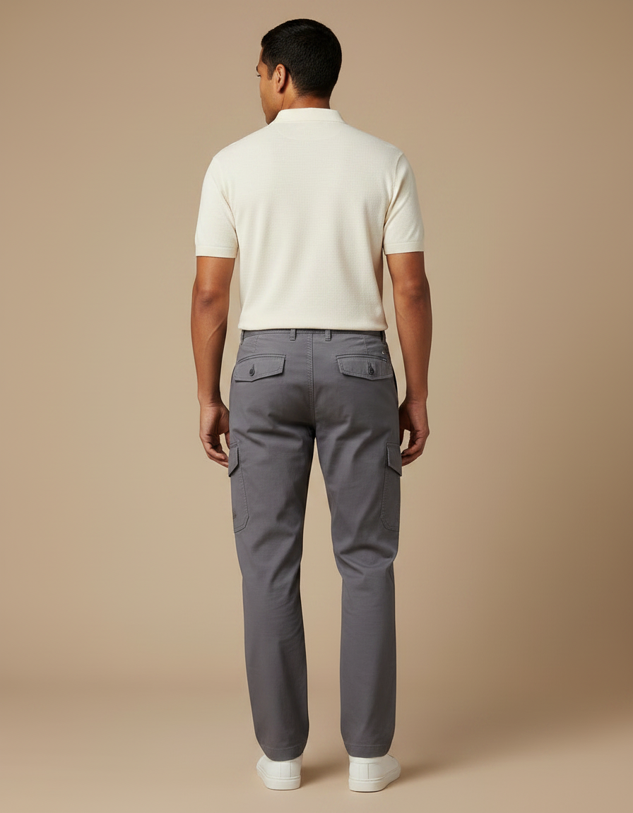 Pantalon Chino Gris Coton Cargo Droit Homme Décontracté - vue 2