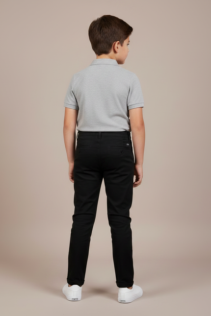 Pantalon Chino Noir Coton Garçon Ajusté Élégant - vue 2