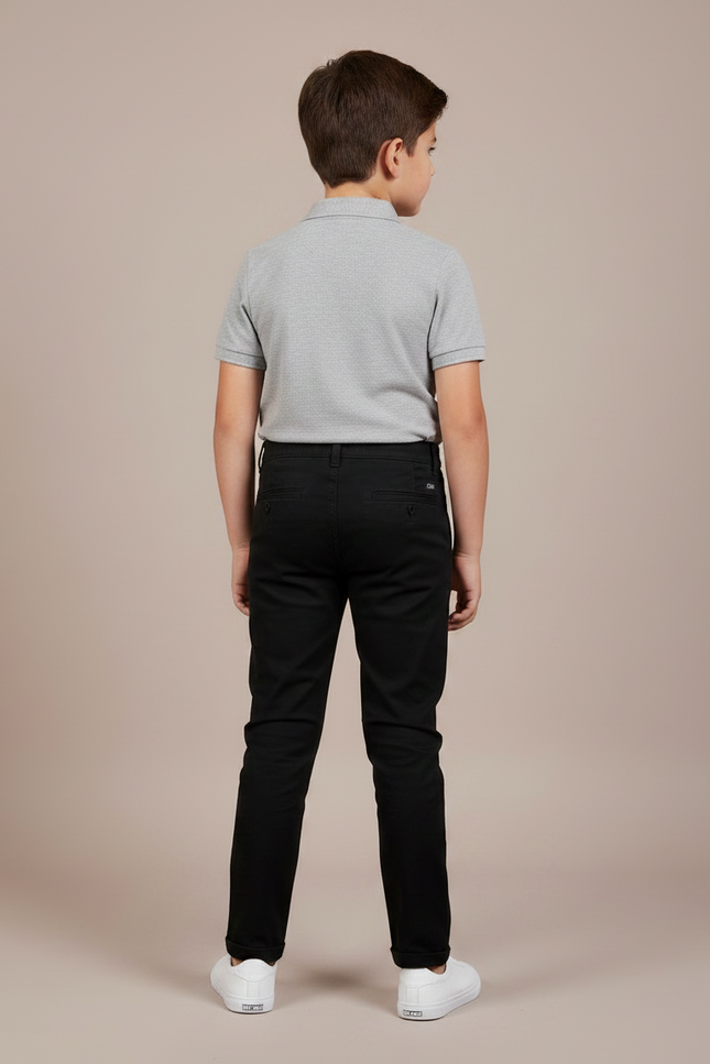 Pantalon Chino Noir Coton Garçon Ajusté Élégant - vue 2