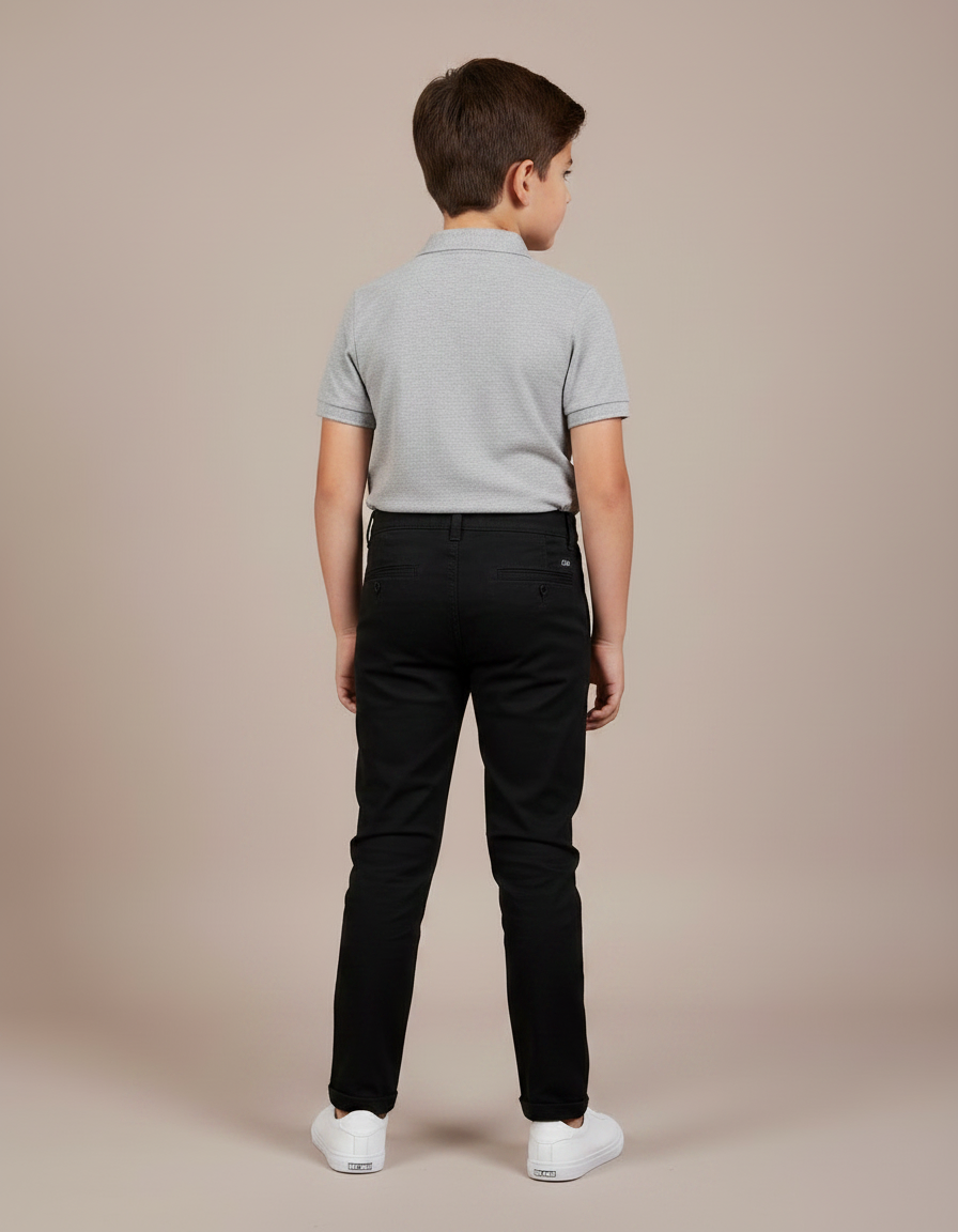 Pantalon Chino Noir Coton Garçon Ajusté Élégant - vue 2