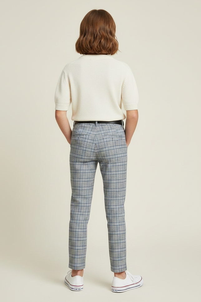 Pantalon Chino Carreaux Gris Slim Enfant Ceinturé - Gabardine - vue 2