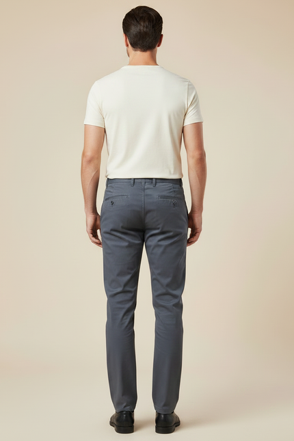 Pantalon Chino Gris Coton Stretch Slim Homme - Gabardine - vue 2