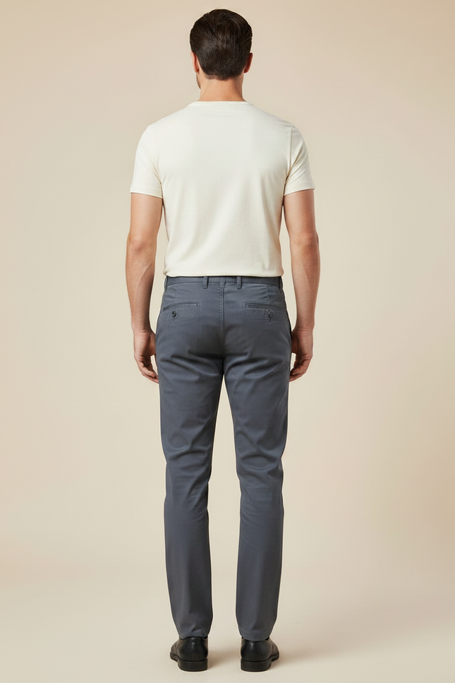 Pantalon Chino Gris Coton Stretch Slim Homme - Gabardine - vue 2