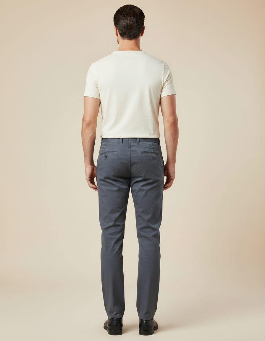 Pantalon Chino Gris Coton Stretch Slim Homme - Gabardine - vue 2